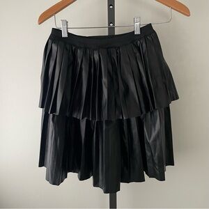 Guess Pleated Tiered Faux Fur Skirt Black Pleather Plus Size 14